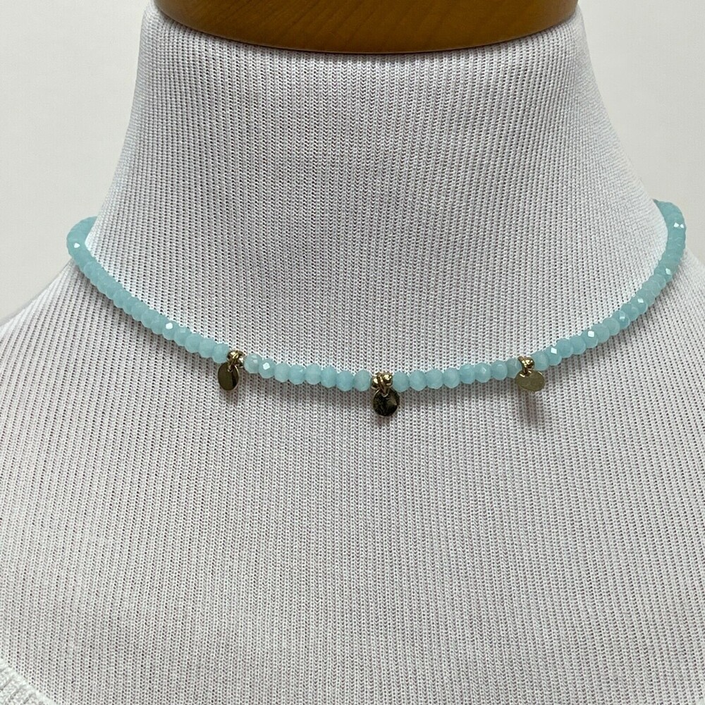 Ellika Blue Beads Gold-tone Women's Fashion Choker Necklace NWOT‎